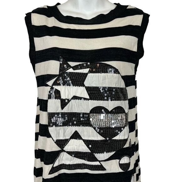 COLOUR EIGHTEEN Striped Metallic Black Knit Sequin Top Knit Shirt Goth Punk L - Picture 3 of 16